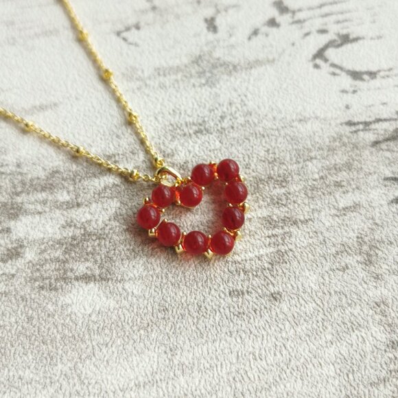Kendra Scott Gold Red Glass Short Necklace - Ashton Heart - Picture 2 of 4